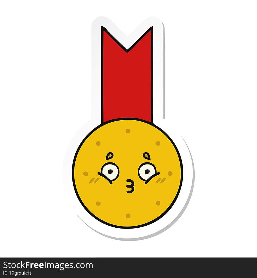 sticker of a cute cartoon gold medal