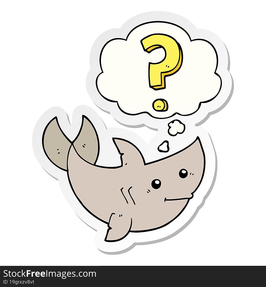 Cartoon Shark Asking Question And Thought Bubble As A Printed Sticker