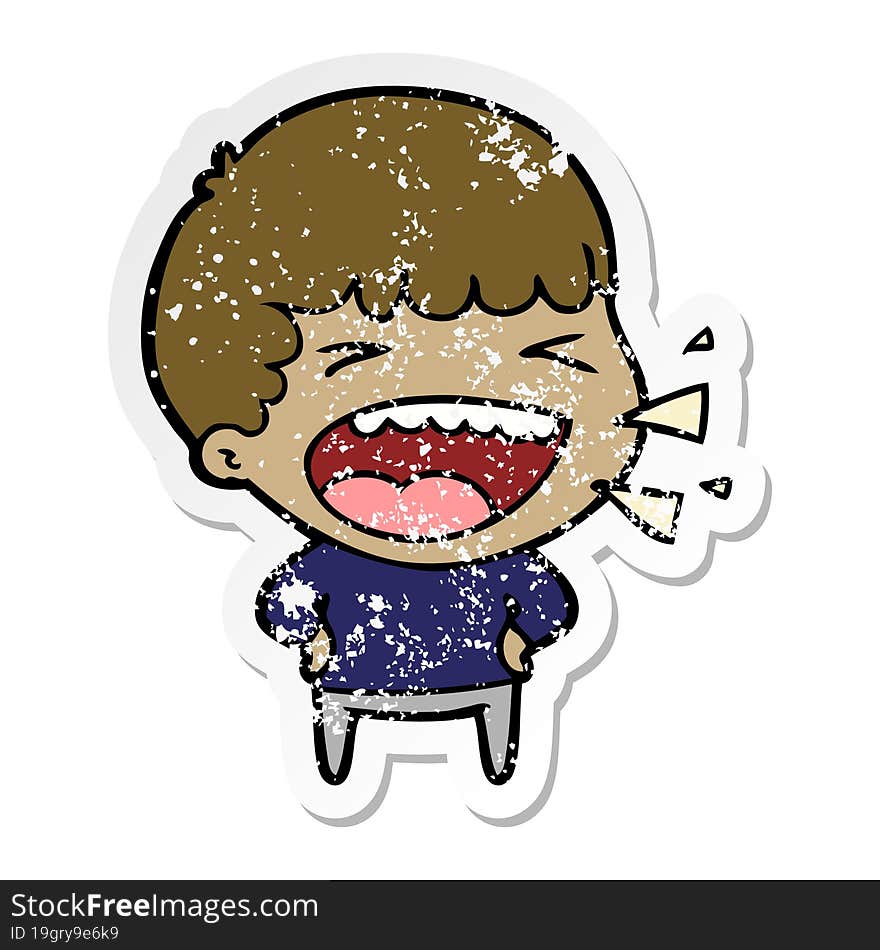 Distressed Sticker Of A Cartoon Laughing Man