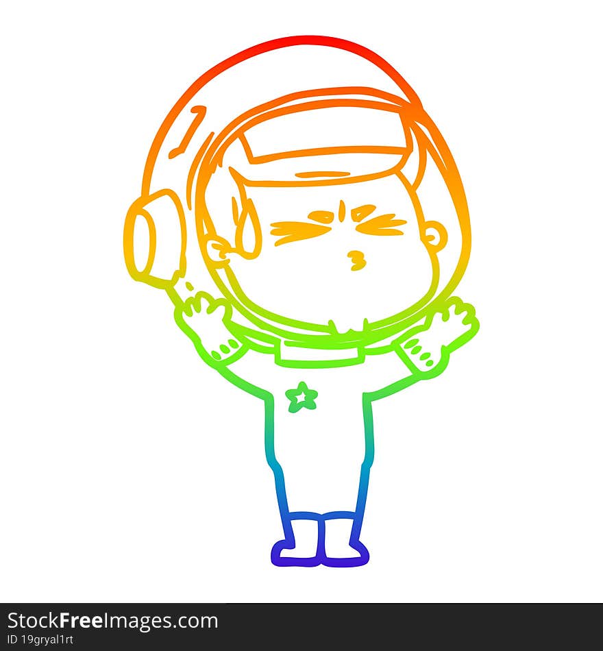 rainbow gradient line drawing cartoon stressed astronaut