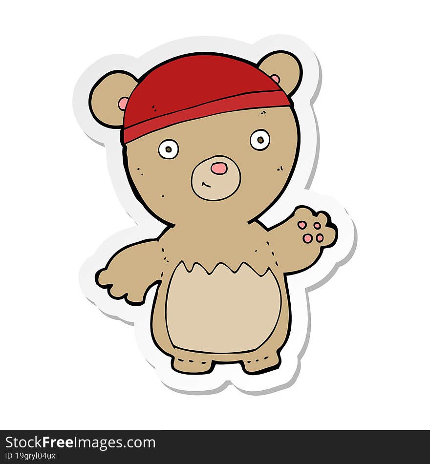 Sticker Of A Cartoon Teddy Bear Wearing Hat