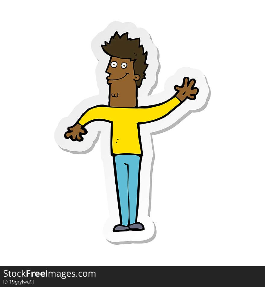 sticker of a cartoon happy waving man