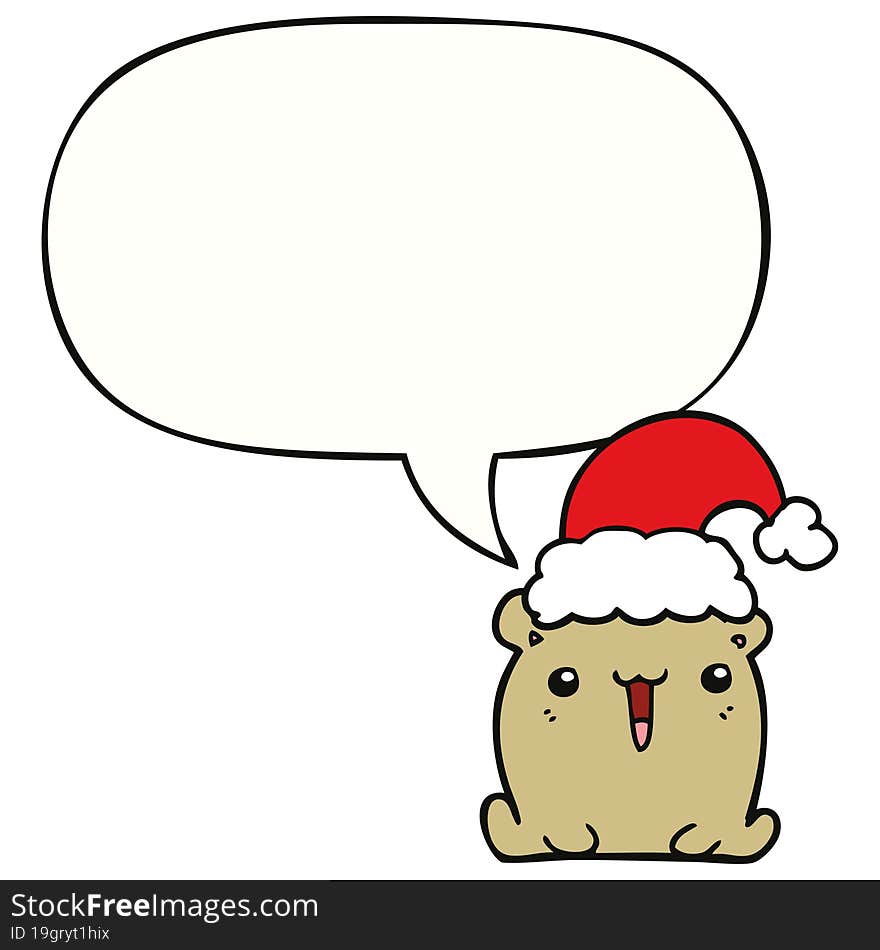 cute cartoon bear and christmas hat and speech bubble