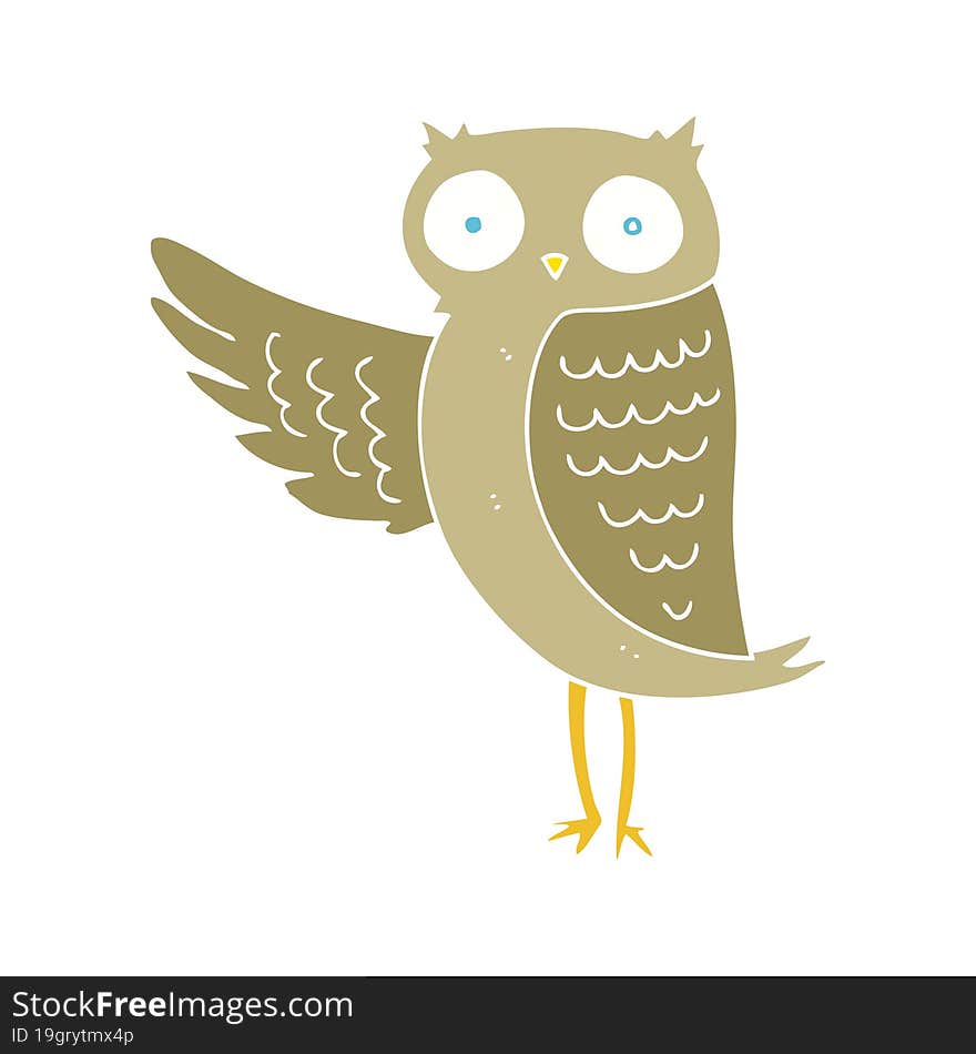 Flat Color Illustration Of A Cartoon Owl