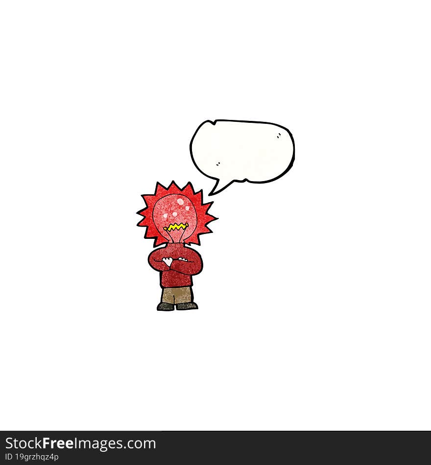 cartoon red light bulb head man