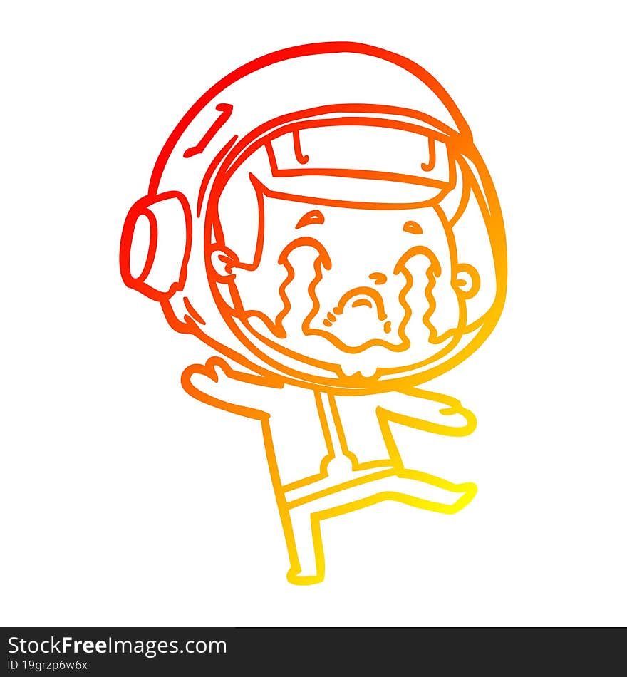 warm gradient line drawing cartoon crying astronaut