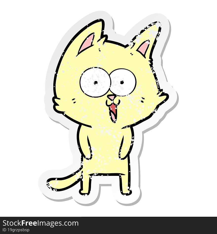 distressed sticker of a funny cartoon cat