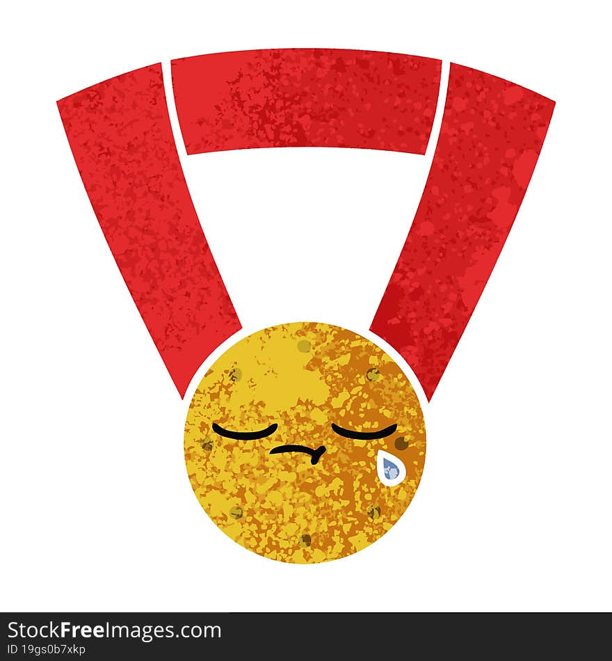 Retro Illustration Style Cartoon Gold Medal