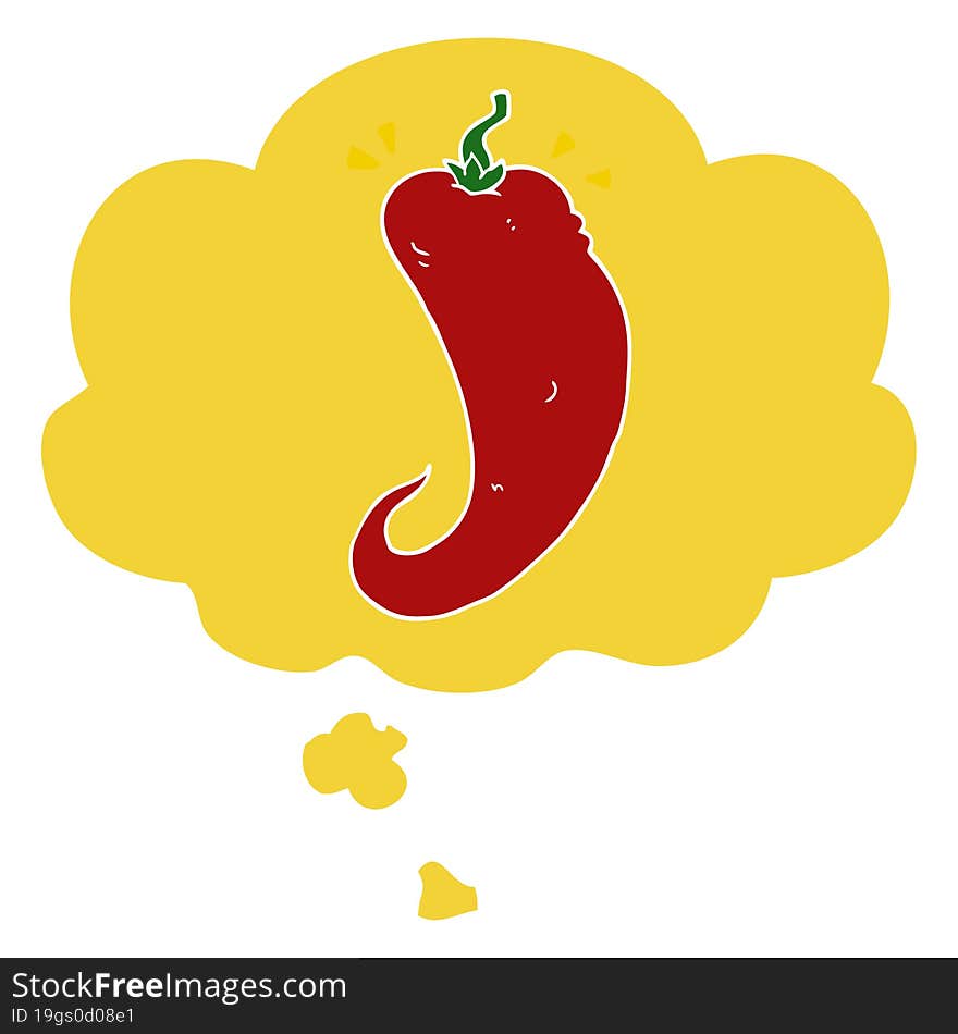 cartoon chili pepper and thought bubble in retro style