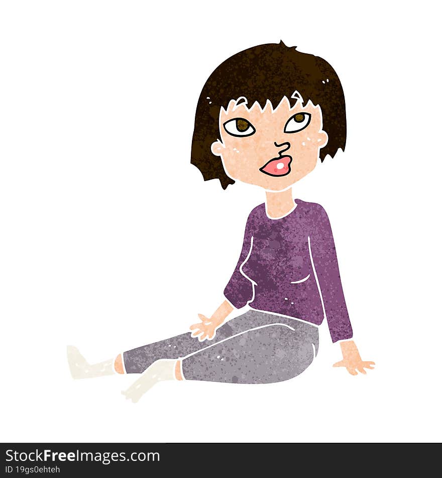 Cartoon Woman Sitting On Floor