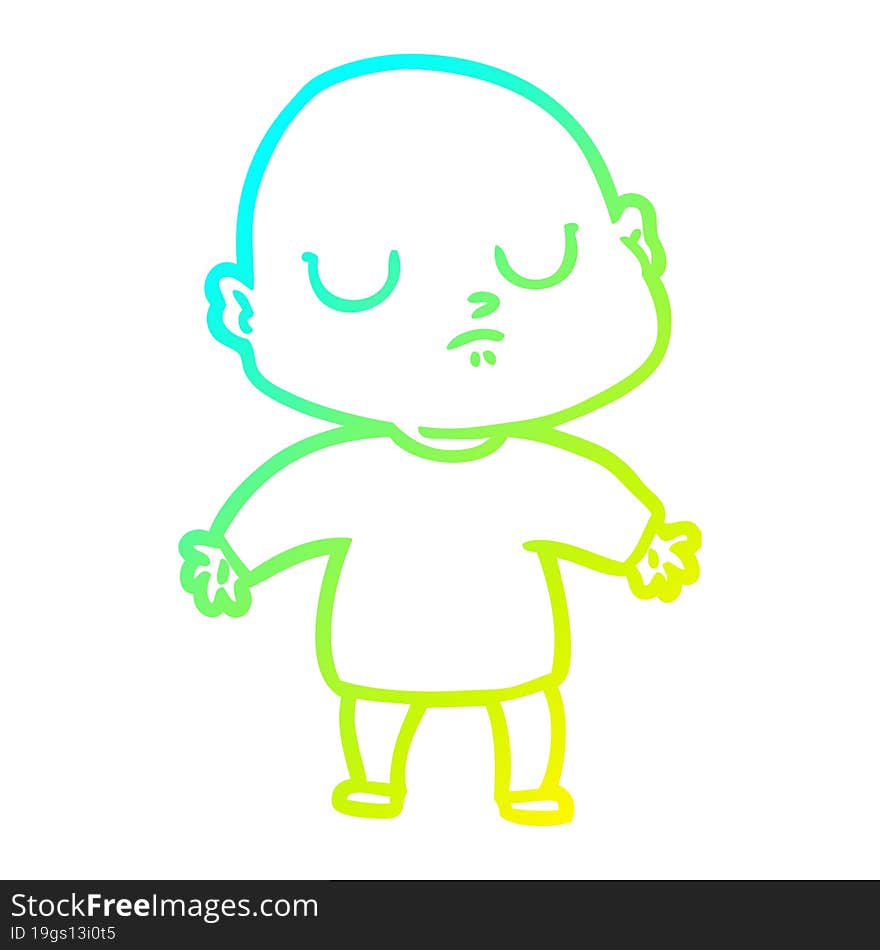 cold gradient line drawing of a cartoon bald man