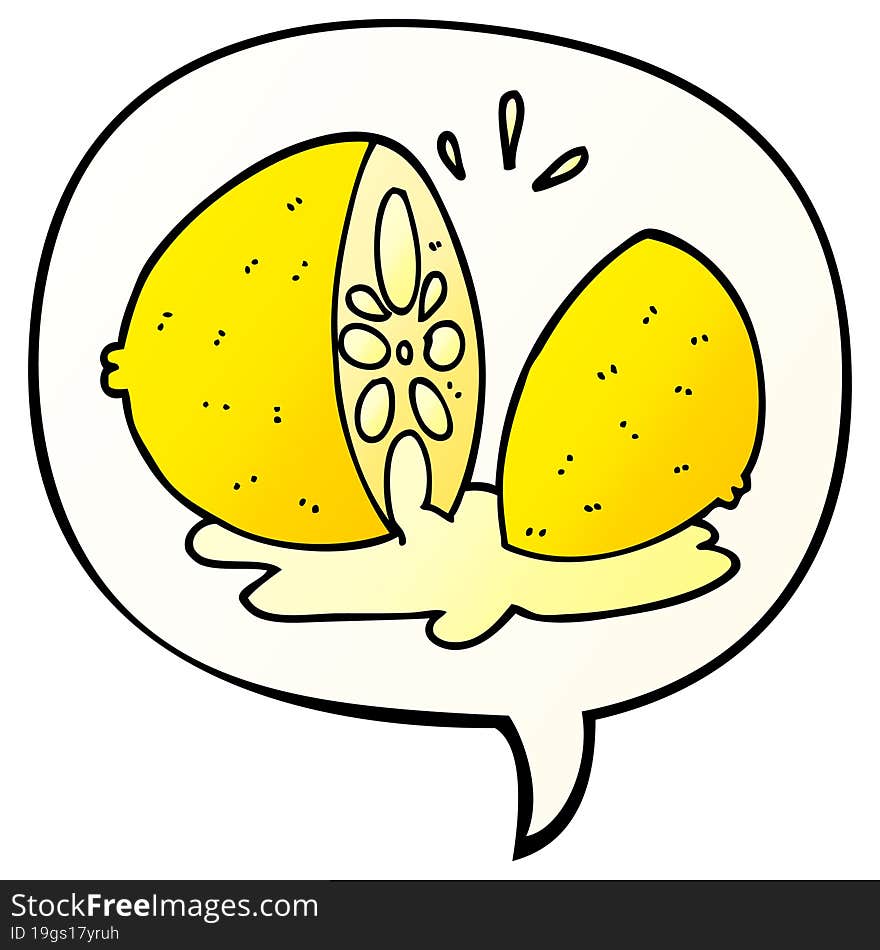 Cartoon Cut Lemon And Speech Bubble In Smooth Gradient Style