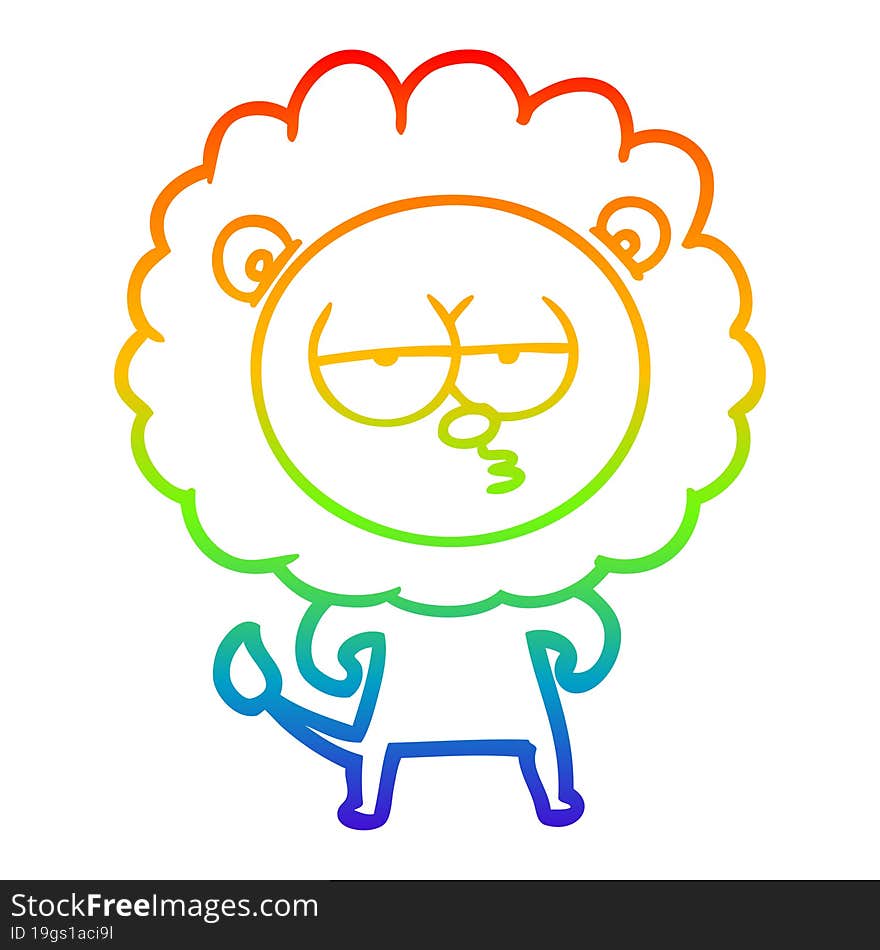 Rainbow Gradient Line Drawing Cartoon Bored Lion