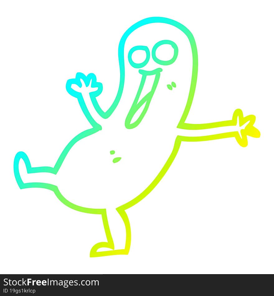 cold gradient line drawing of a happy cartoon sausage