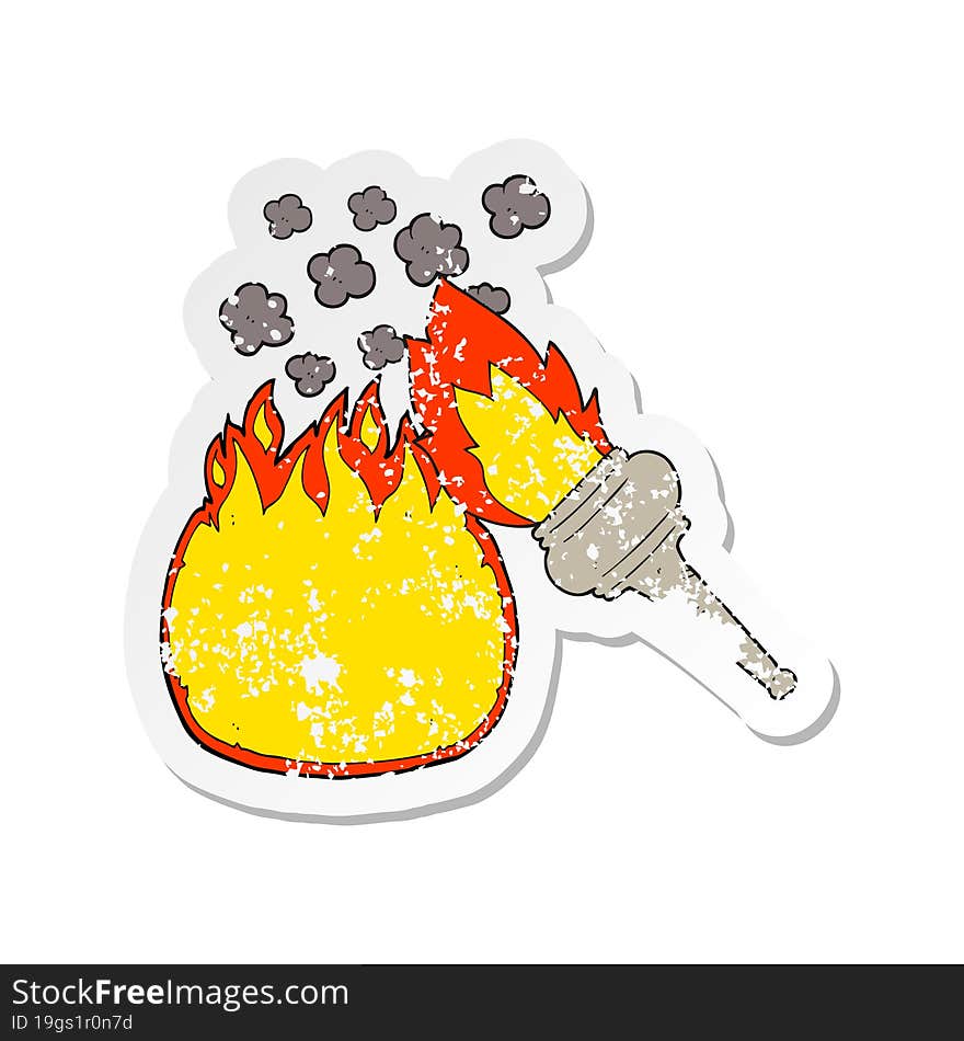 Retro Distressed Sticker Of A Cartoon Flaming Torch