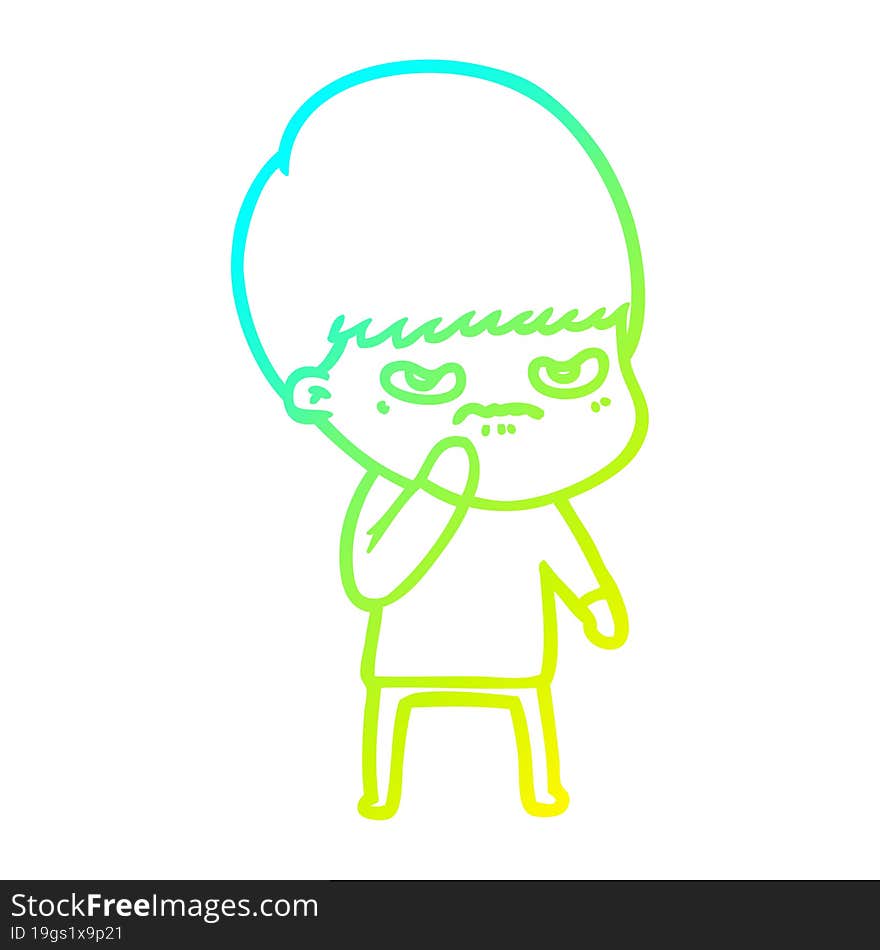 Cold Gradient Line Drawing Angry Cartoon Boy