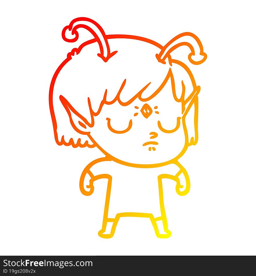 warm gradient line drawing cartoon alien girl