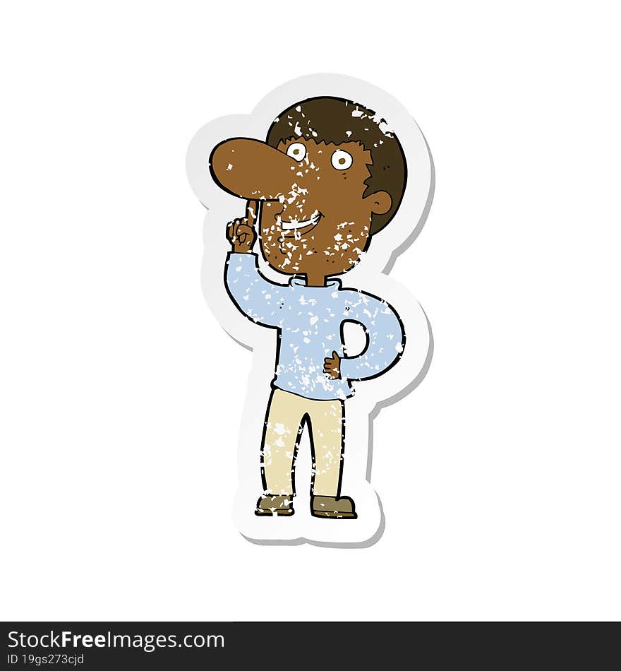 retro distressed sticker of a cartoon man with idea