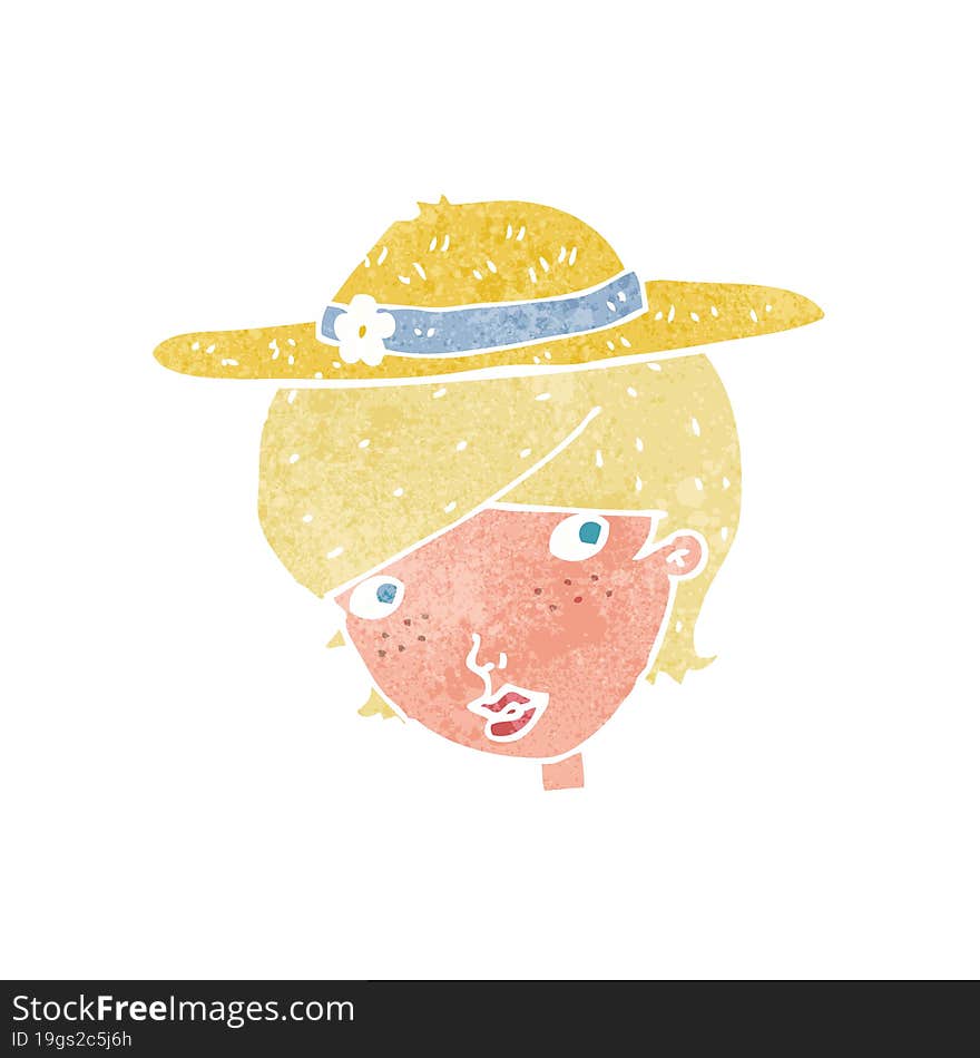 cartoon woman wearing summer hat