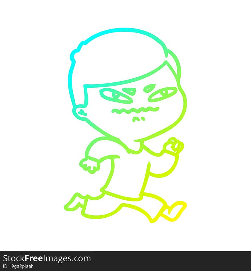 cold gradient line drawing of a cartoon angry man