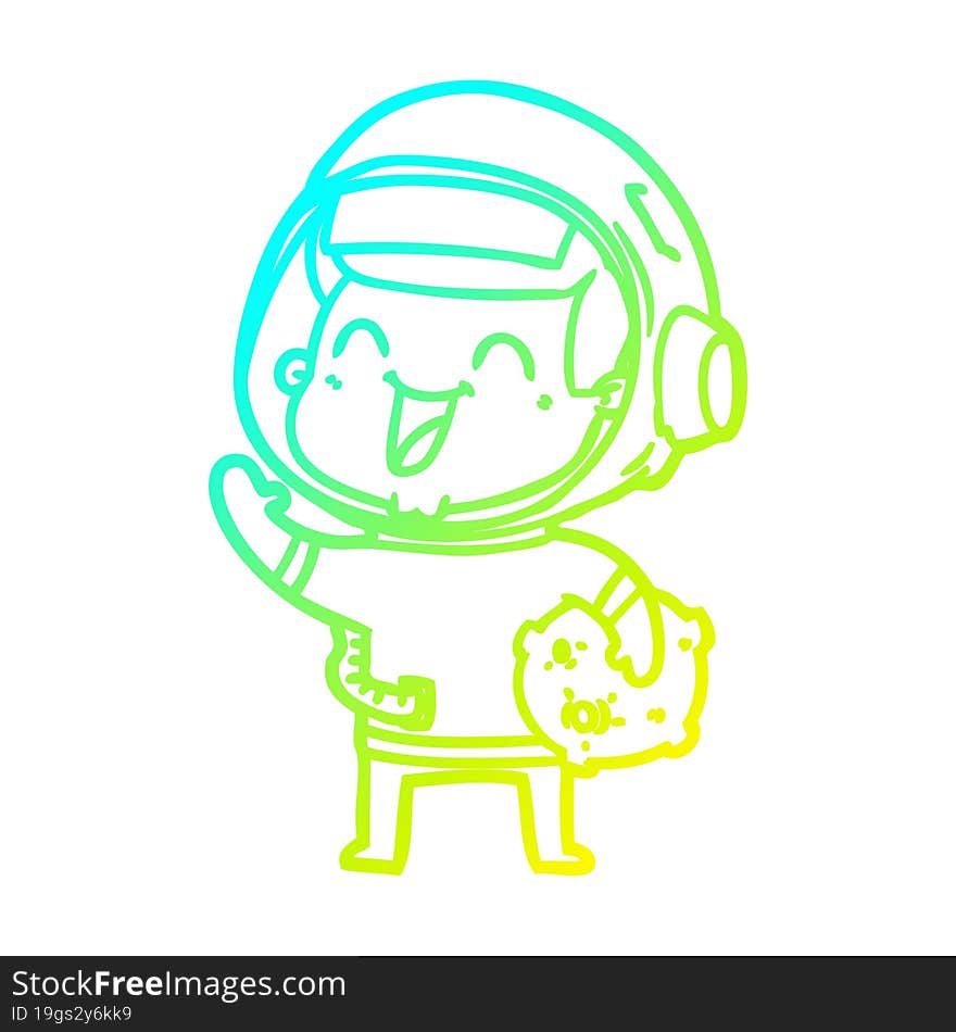 cold gradient line drawing of a happy cartoon astronaut