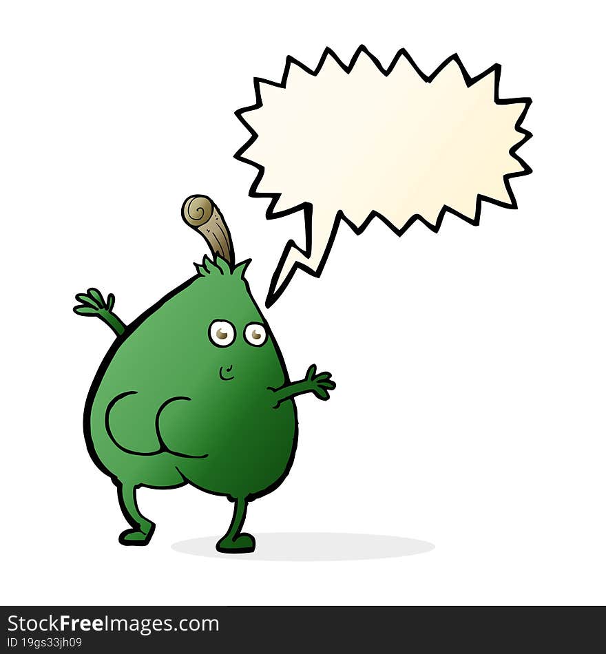 A Nice Pear Cartoon With Speech Bubble