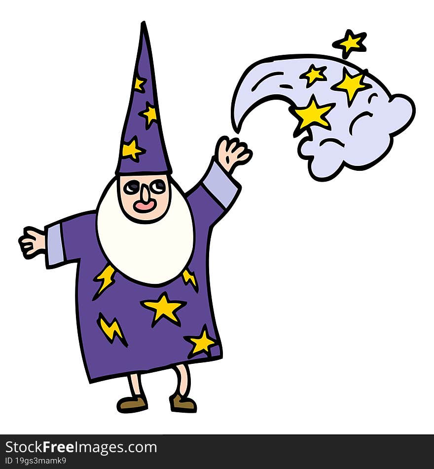 Cartoon Doodle Wizard Casting Spell