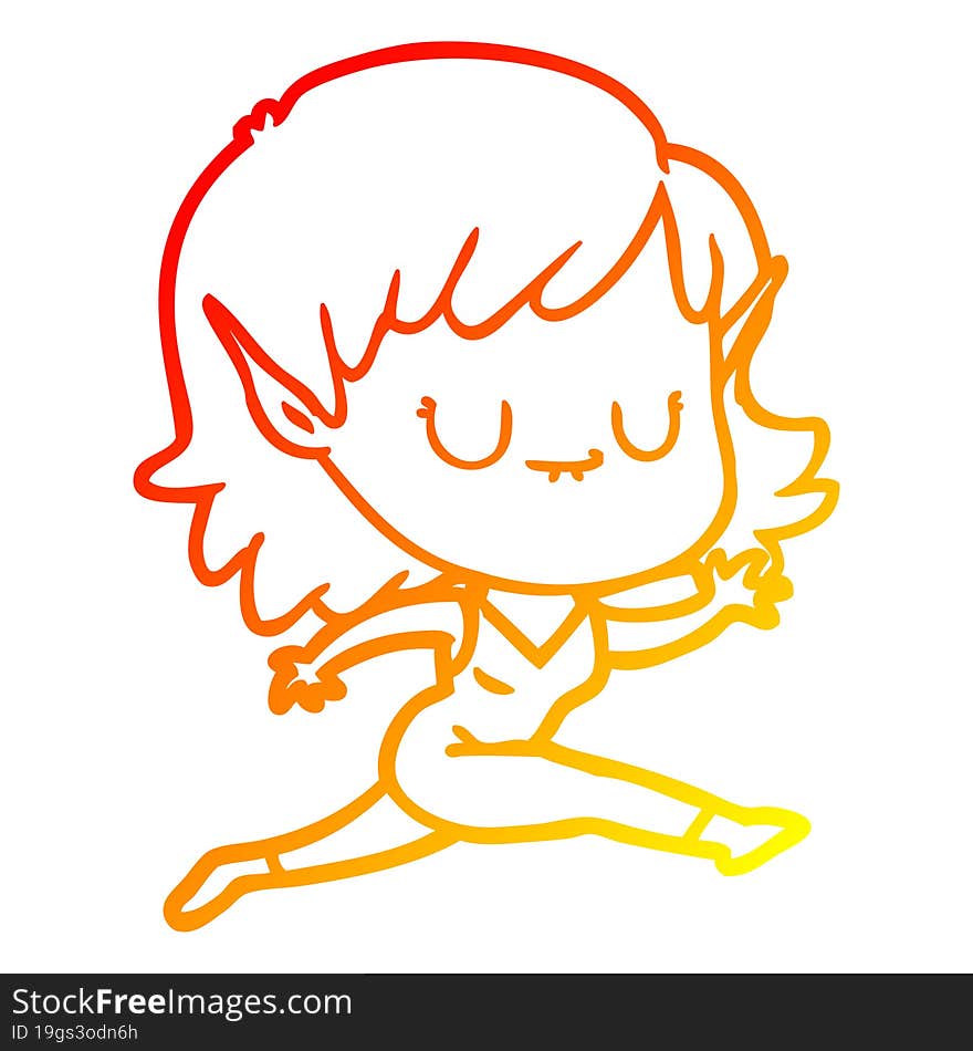 Warm Gradient Line Drawing Happy Cartoon Elf Girl Running