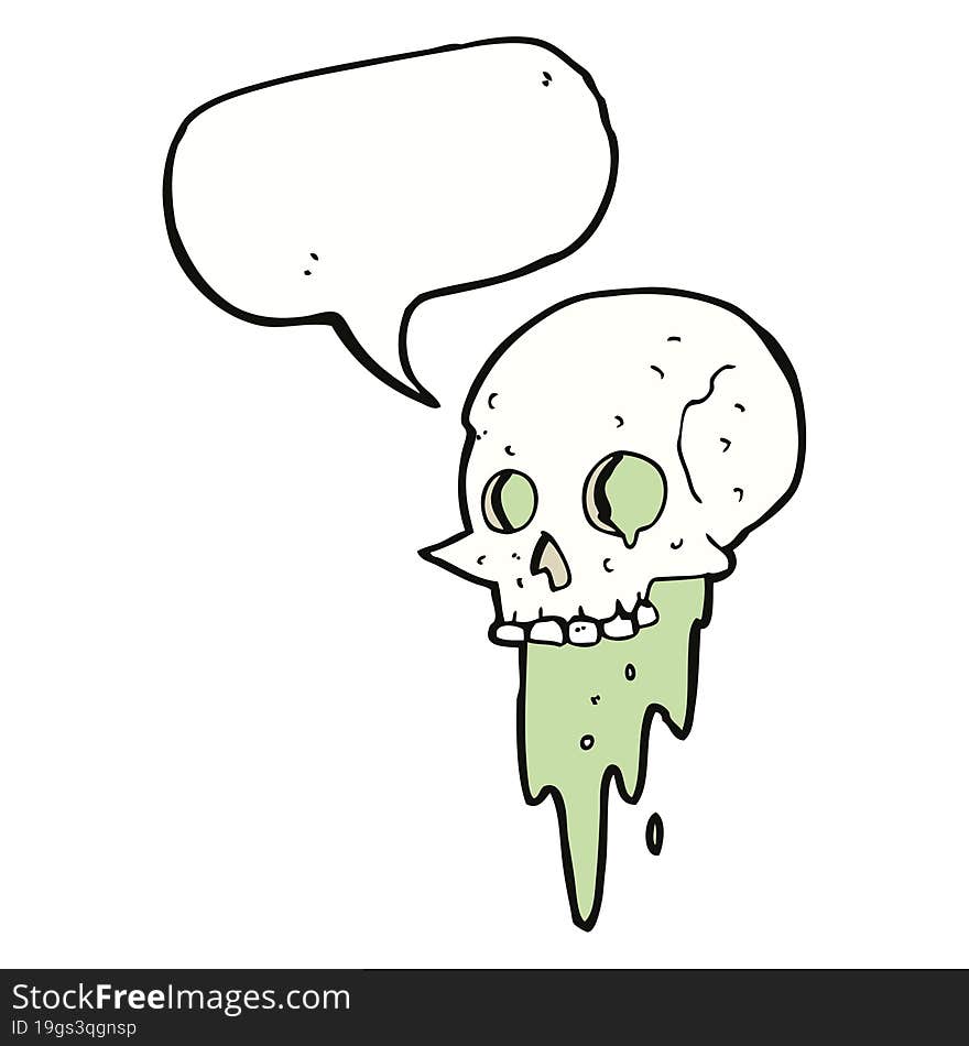 gross halloween skull cartoon with speech bubble