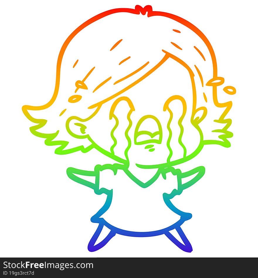 rainbow gradient line drawing of a cartoon woman crying