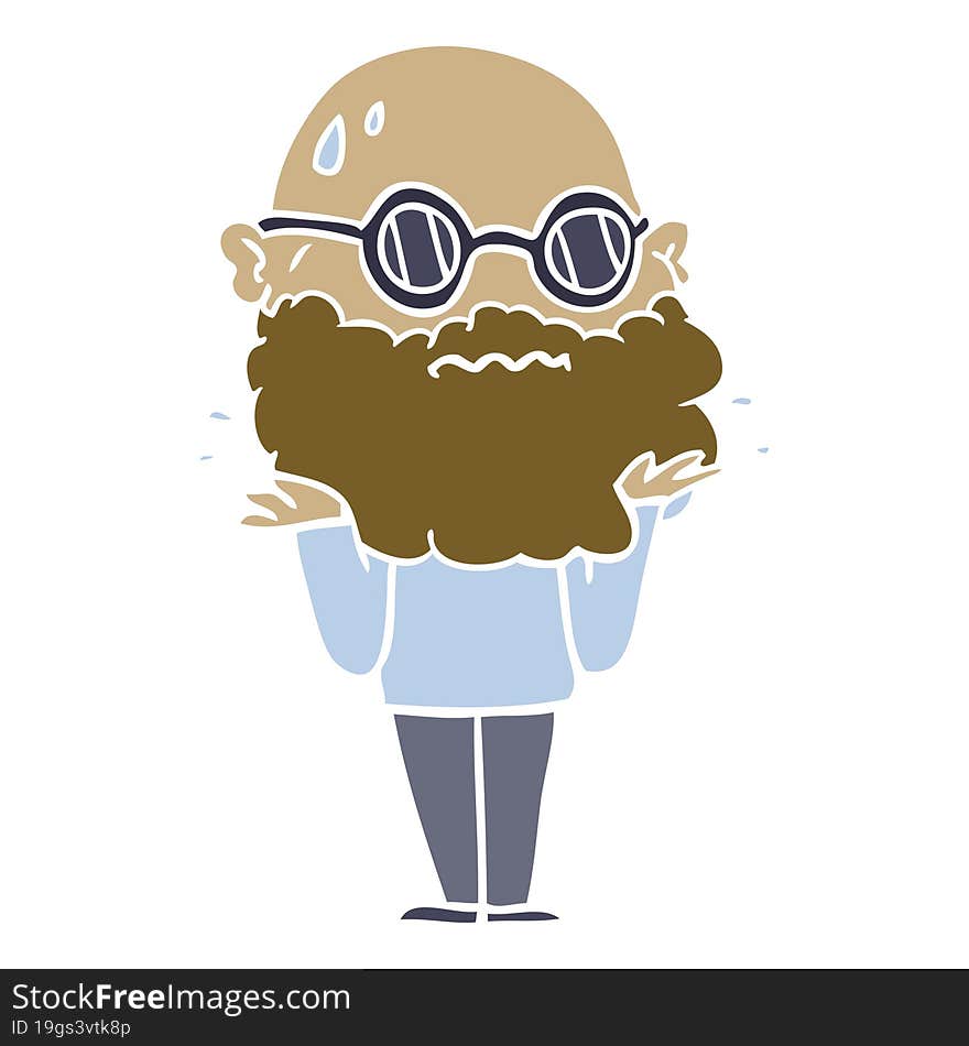 flat color style cartoon worried man with beard and sunglasses