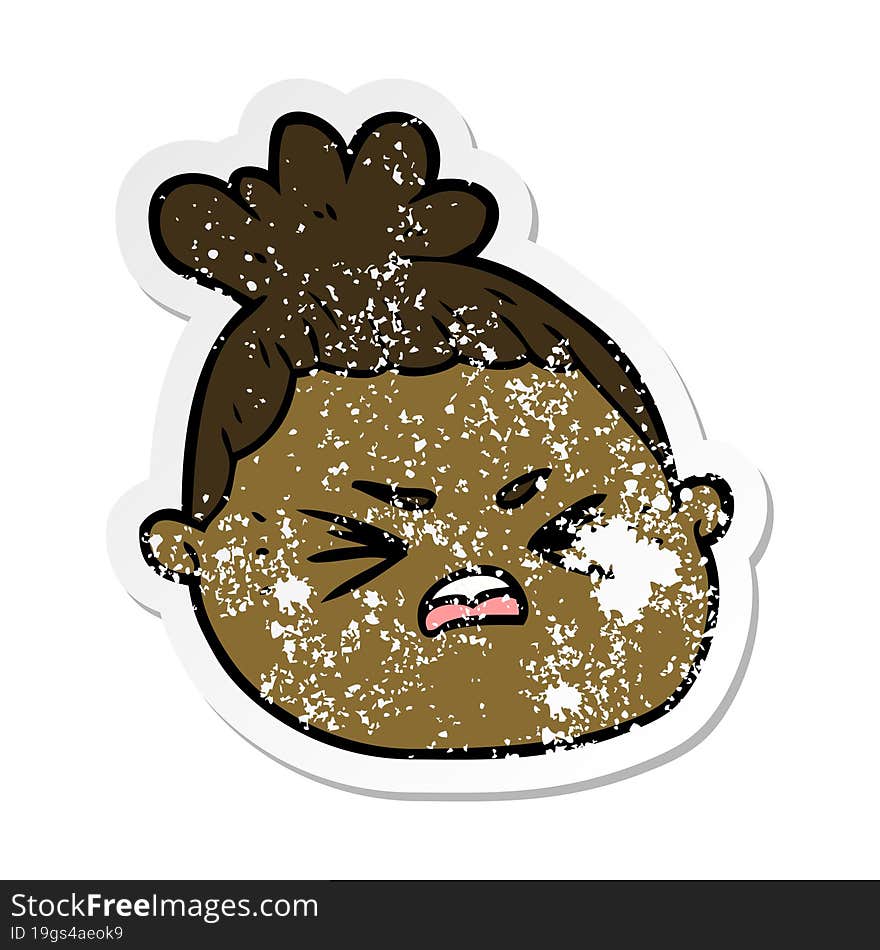 distressed sticker of a cartoon female face