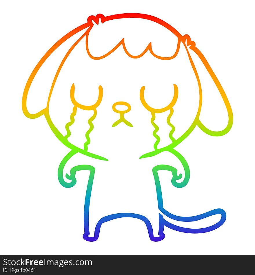 rainbow gradient line drawing cute cartoon dog crying