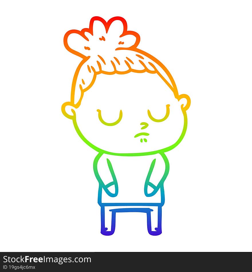 rainbow gradient line drawing of a cartoon calm woman