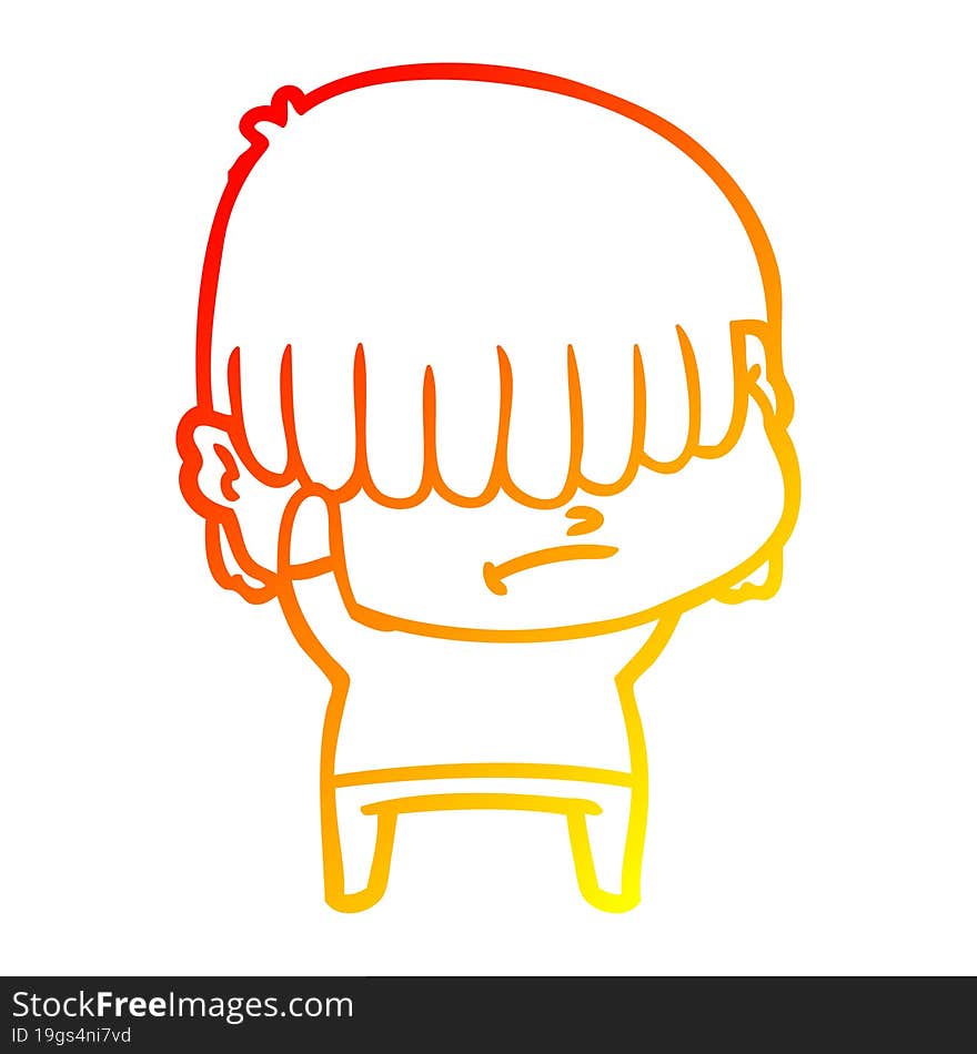 warm gradient line drawing of a cartoon boy with untidy hair