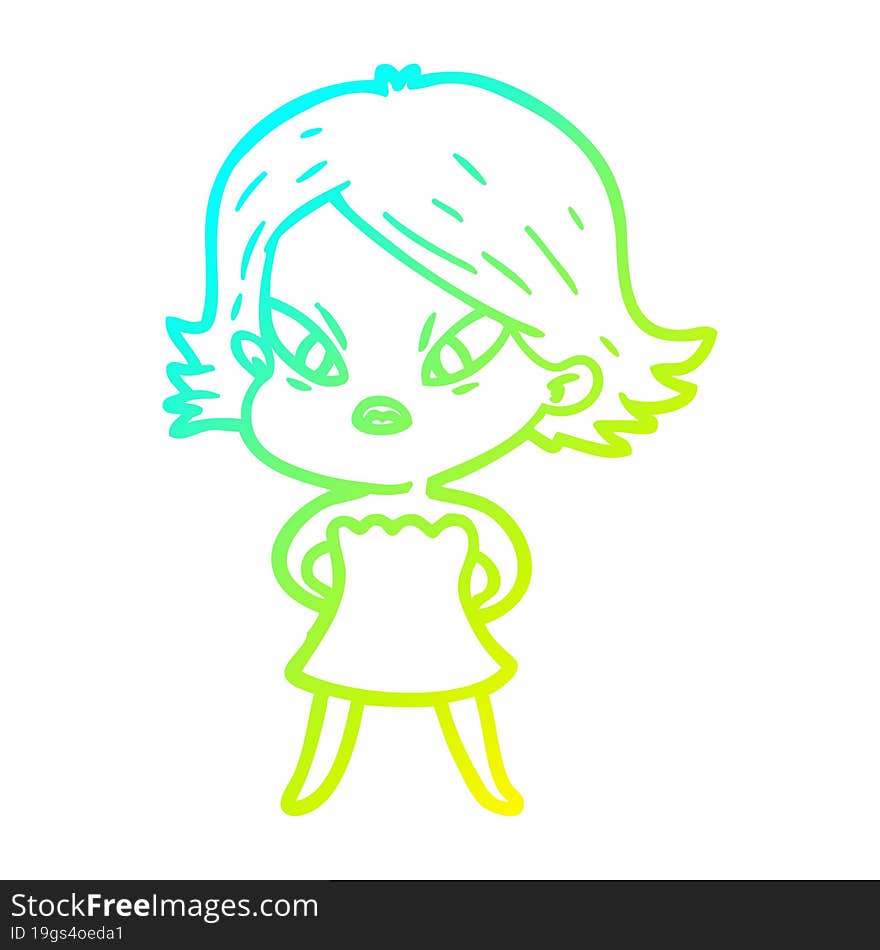 cold gradient line drawing of a cartoon stressed woman