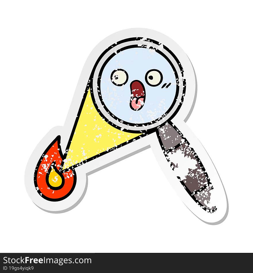 distressed sticker of a cute cartoon magnifying glass