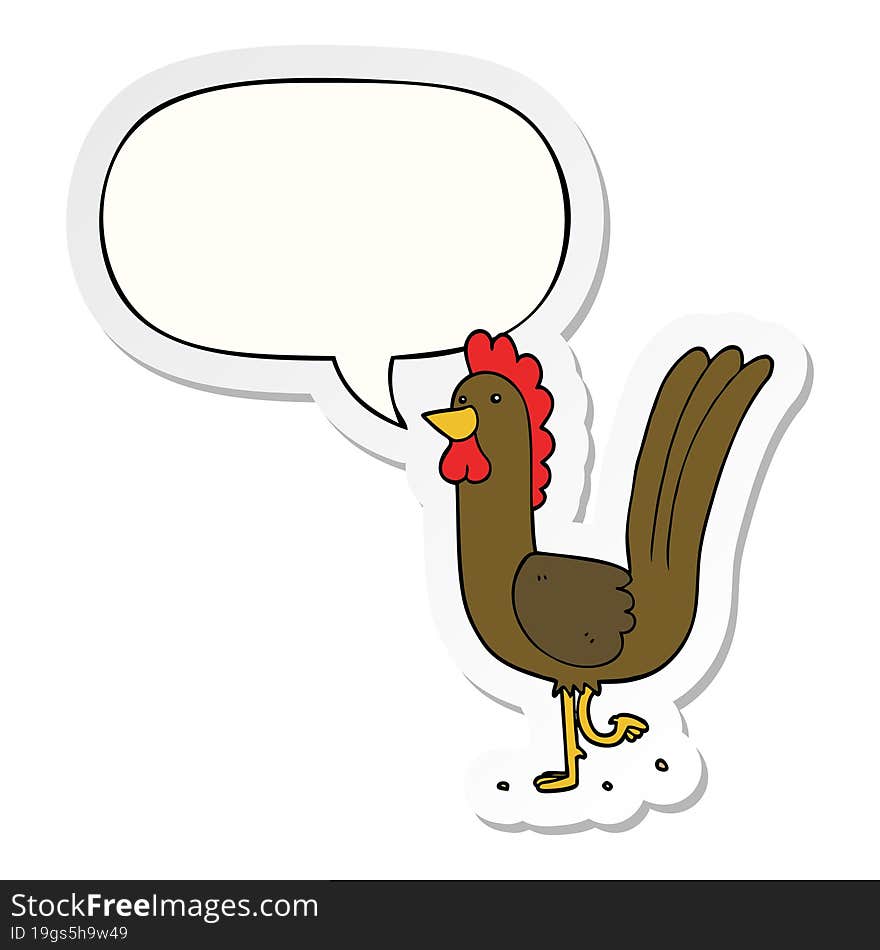 cartoon rooster with speech bubble sticker. cartoon rooster with speech bubble sticker