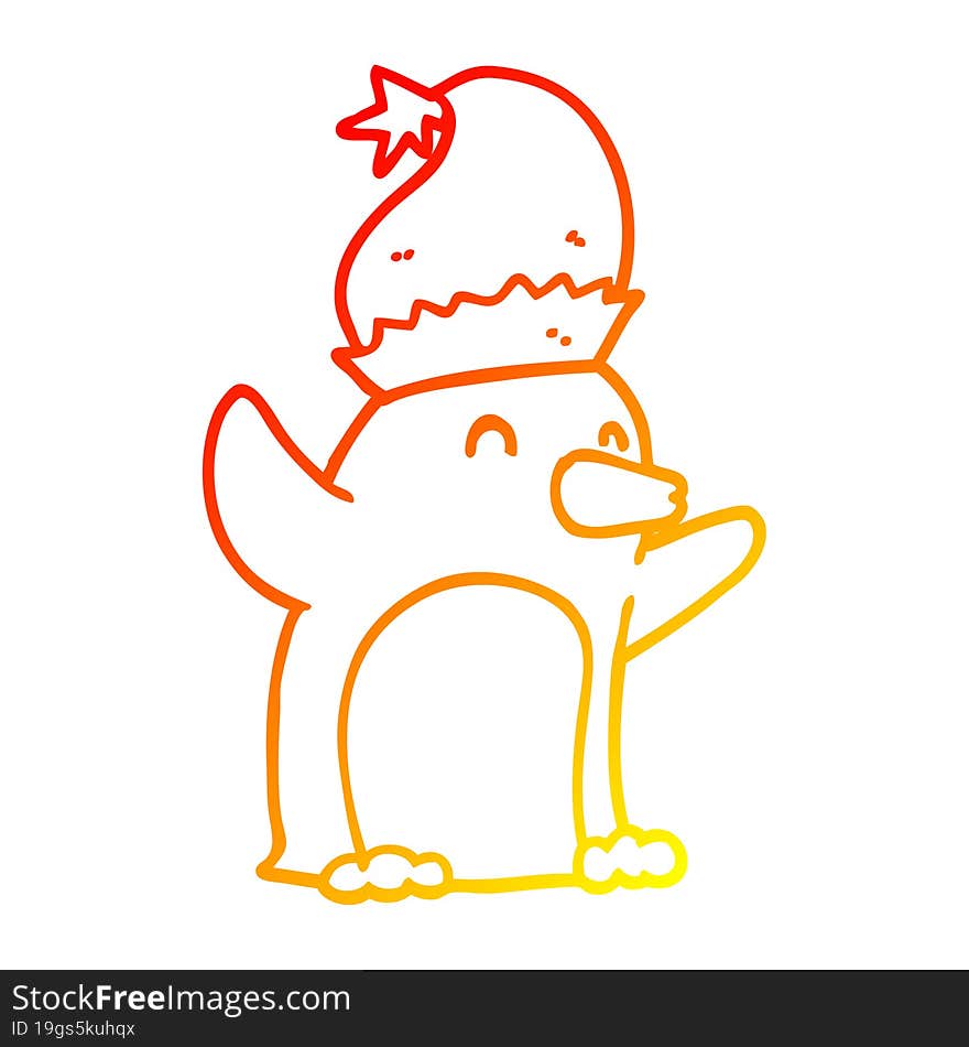 warm gradient line drawing cute cartoon christmas penguin