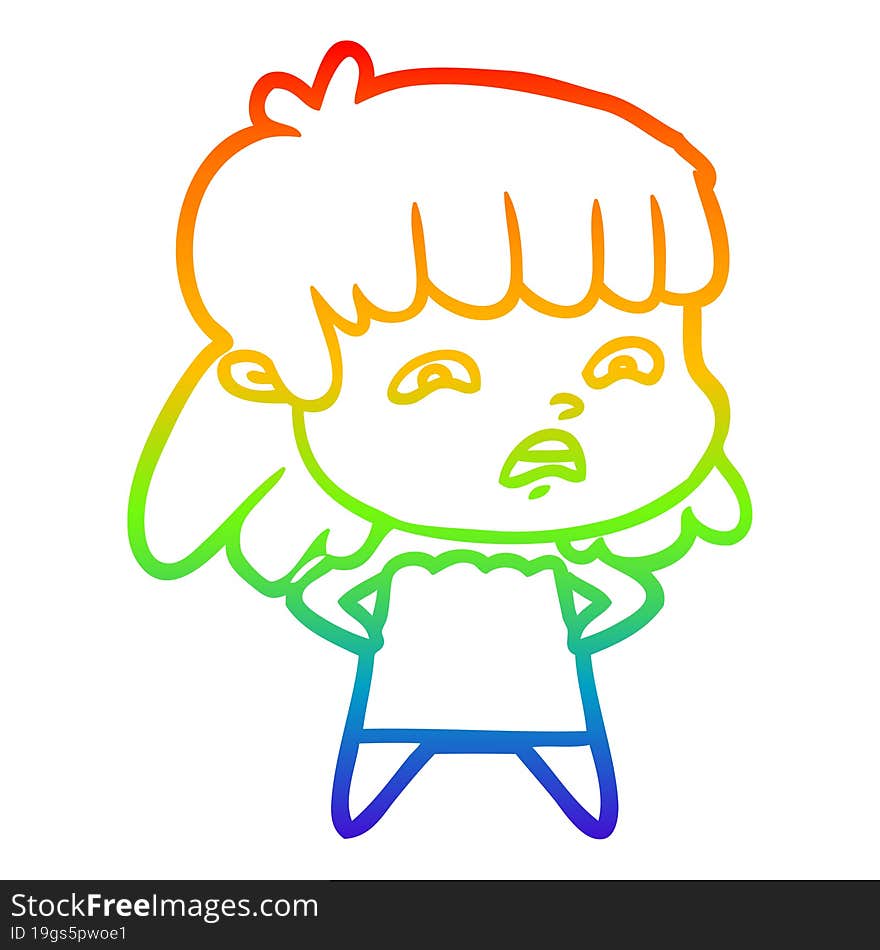 rainbow gradient line drawing cartoon worried woman