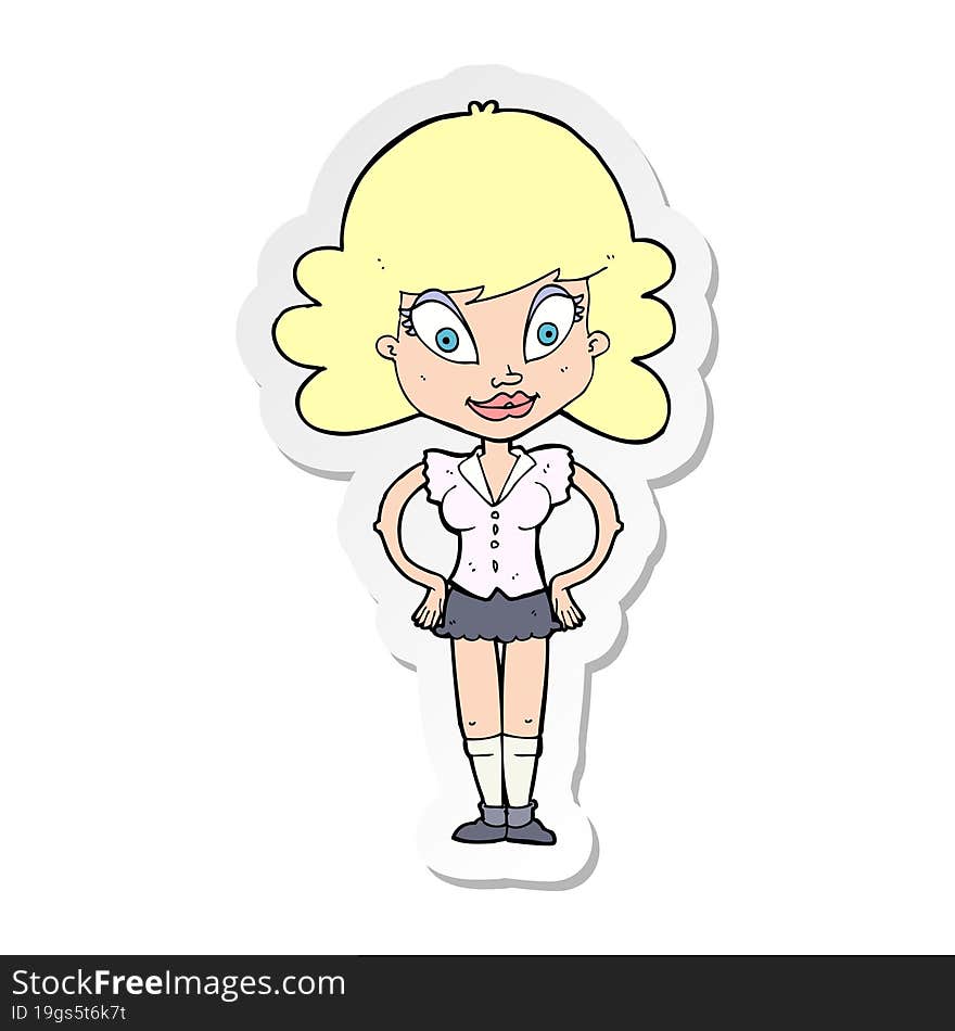 Sticker Of A Cartoon Pretty Woman