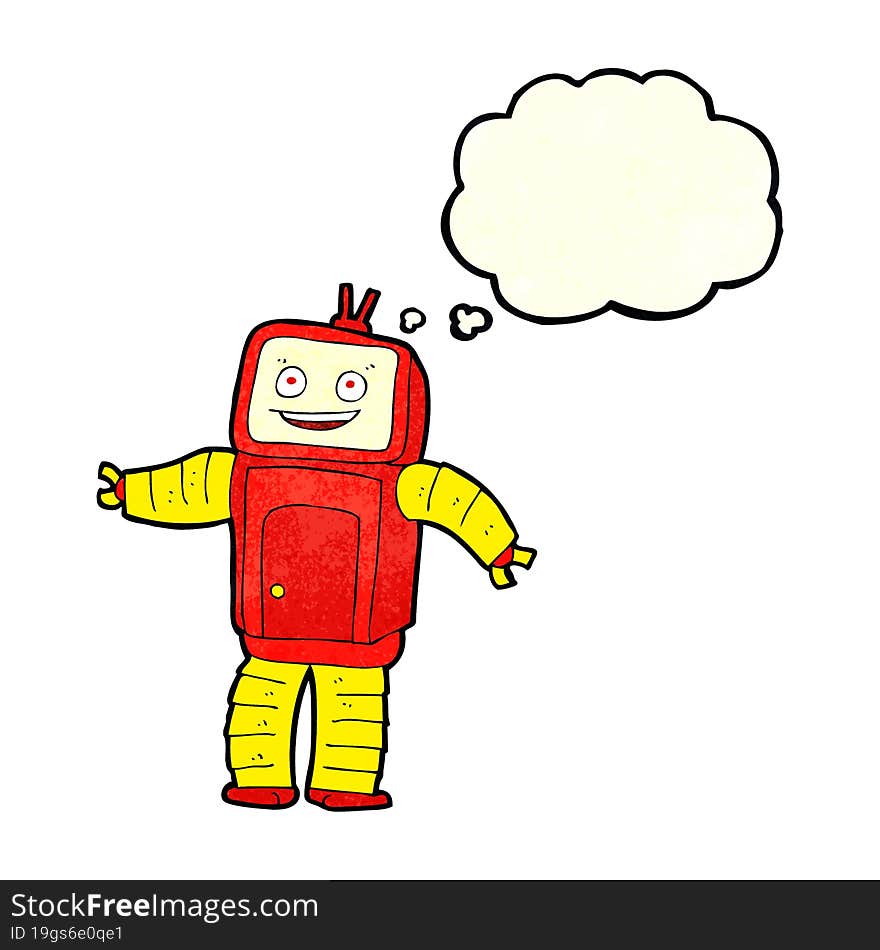 cartoon funny robot with thought bubble