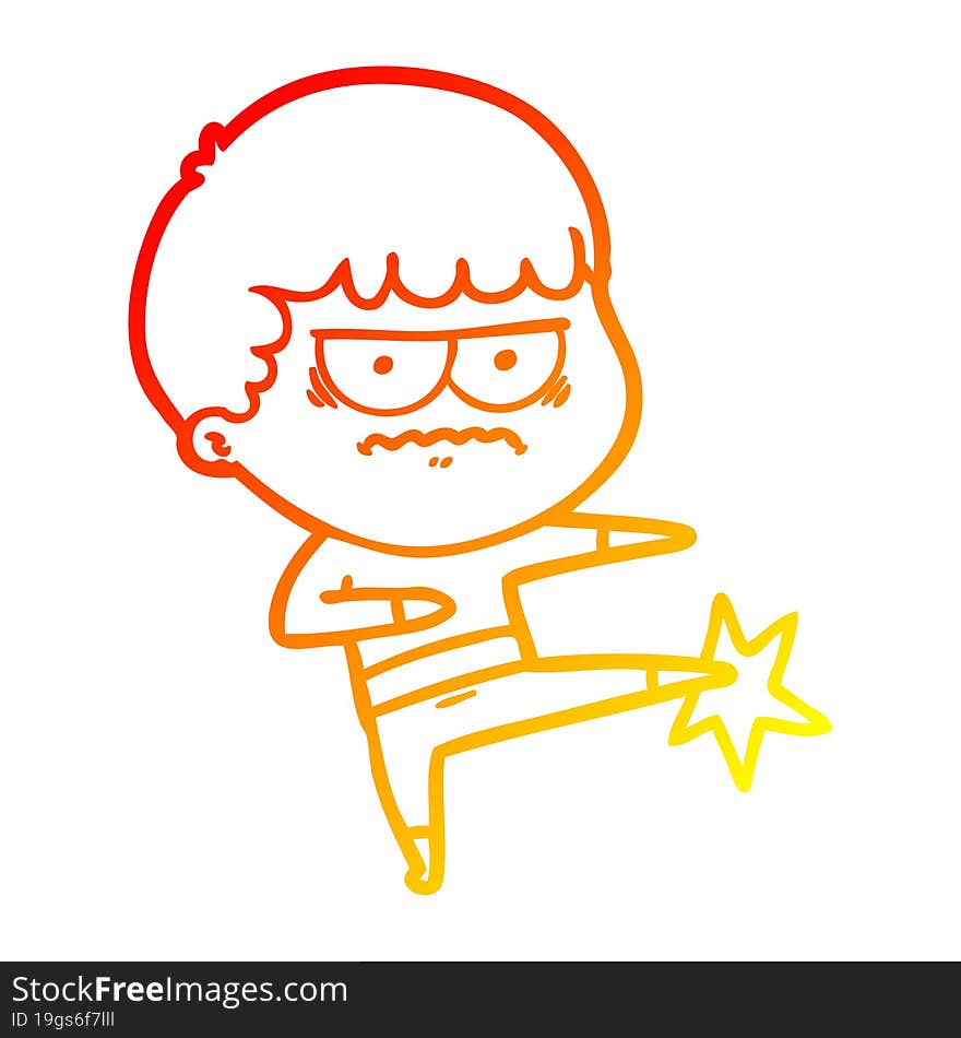 Warm Gradient Line Drawing Cartoon Annoyed Man