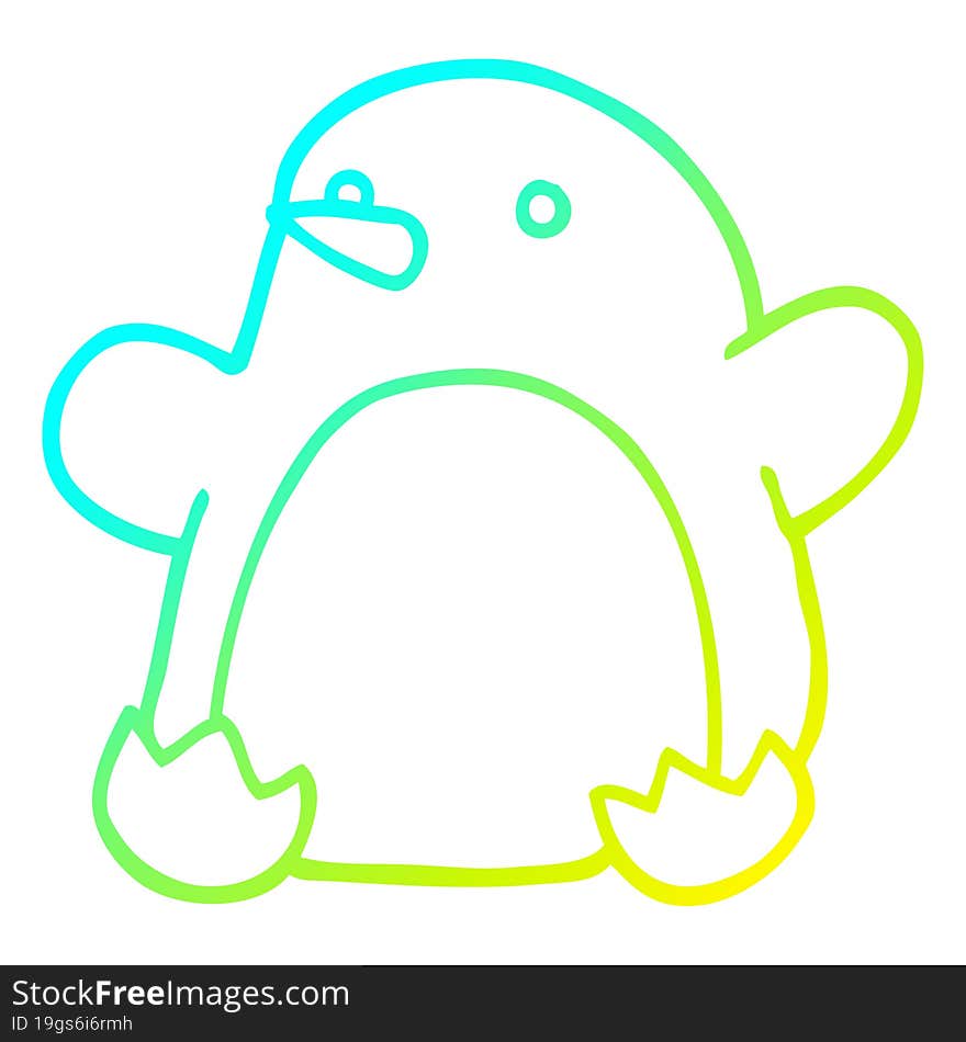 cold gradient line drawing of a cartoon dancing penguin