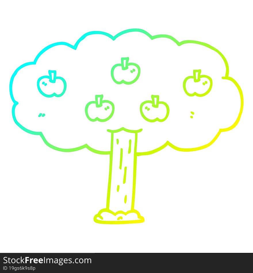 cold gradient line drawing cartoon apple tree