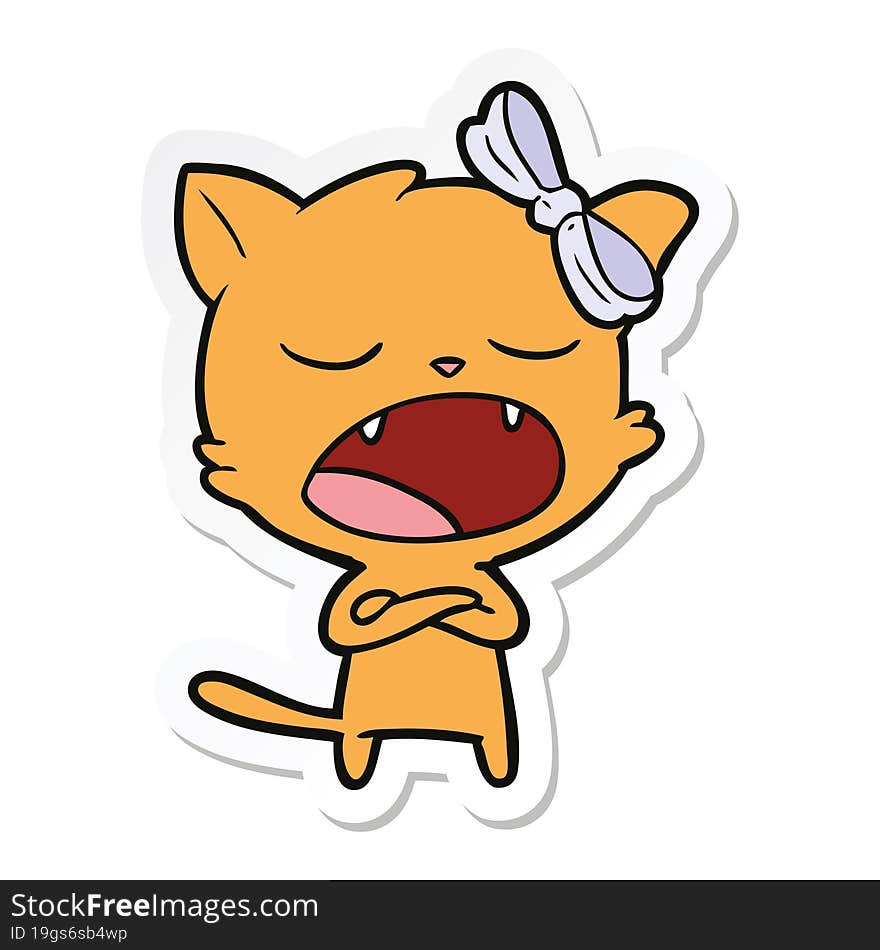 Sticker Of A Cartoon Yawning Cat