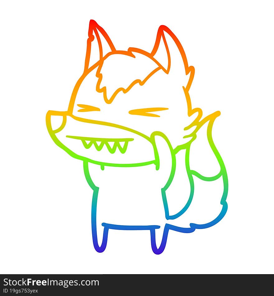 rainbow gradient line drawing of a angry wolf cartoon