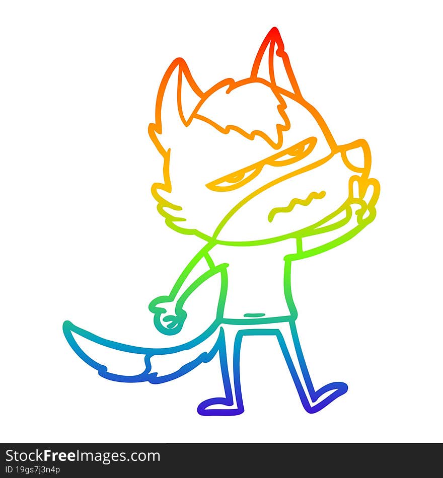 Rainbow Gradient Line Drawing Cartoon Annoyed Wolf