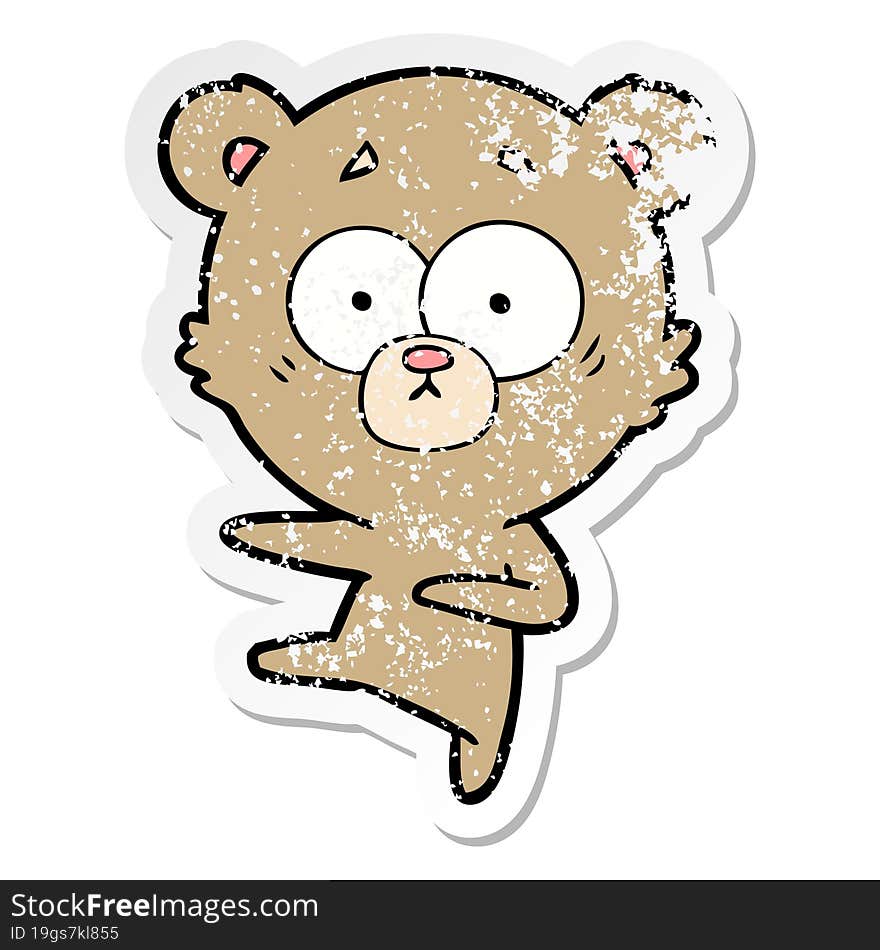 distressed sticker of a nervous dancing bear cartoon