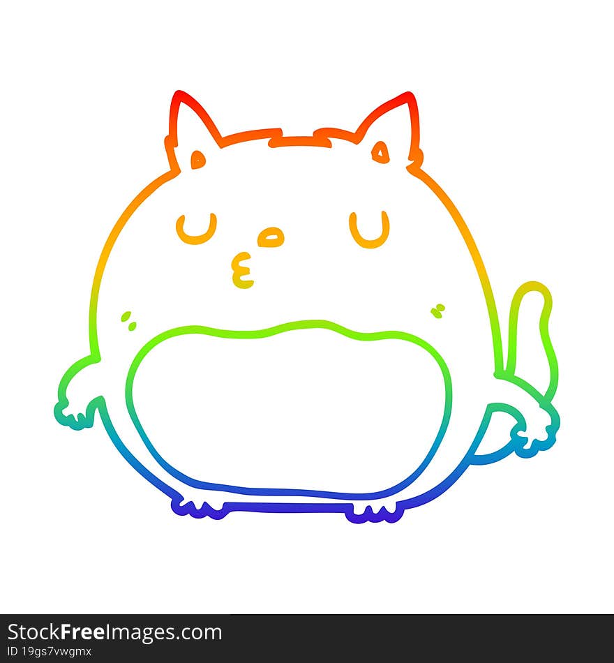 rainbow gradient line drawing of a cartoon cat